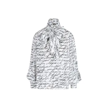 BALMAIN Logo Detailed Tie Neck Blouse