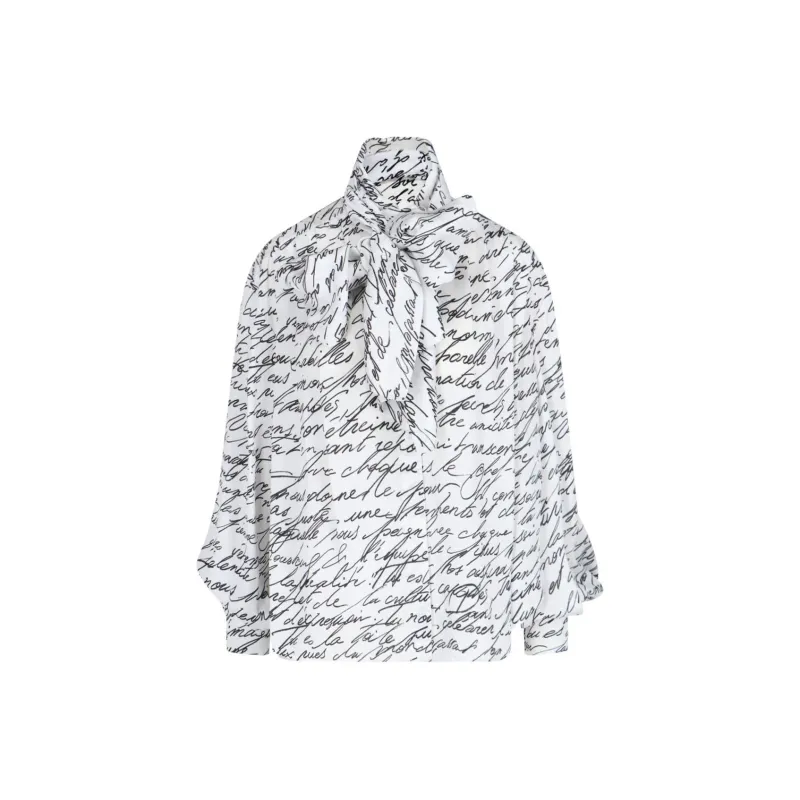 BALMAIN Logo Detailed Tie Neck Blouse-0