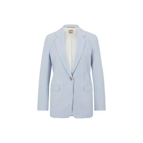 HUGO BOSS Regular-Flt Jacket In StrlpedCot Jackets Coats Women's Light Blue