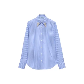 PRADA Embellished Long Sleeved Striped Shirt