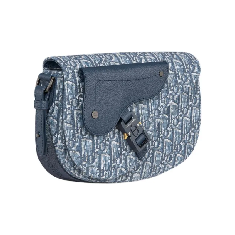 DIOR Cotton Saddle Bag Messenger Bag Shoulder Bag Unisex Blue-1