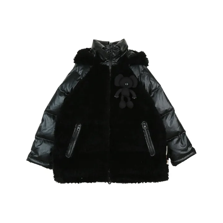 LALABOBO Animal Pattern Solid Color Hooded Loose Fit Long Down Jacket Women's-0