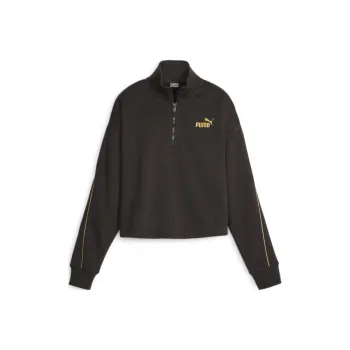 PUMA Essentials+ MINIMAL GOLD Half Zip Mock Neck Fleece Sweatshirt Women's Black