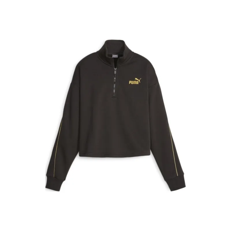 PUMA Essentials+ MINIMAL GOLD Half Zip Mock Neck Fleece Sweatshirt Women's Black-0
