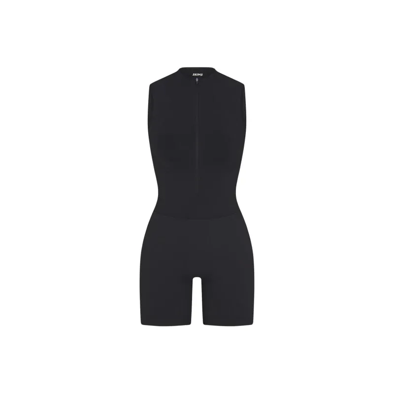 SKIMS CONTOUR NYLON ZIP FRONT ONESIE Bodysuits Women's ONYX/Onyx-0