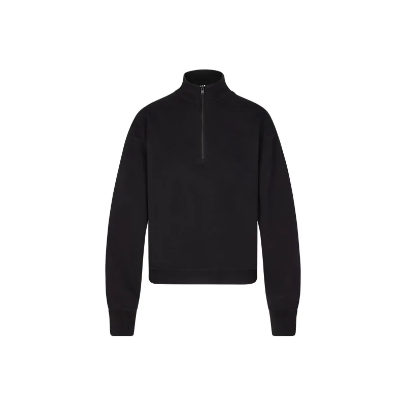 SKIMS COTTON FLEECE CLASSIC QUARTER ZIP PULLOVER Sweatshirt Women's ONYX/Onyx-0