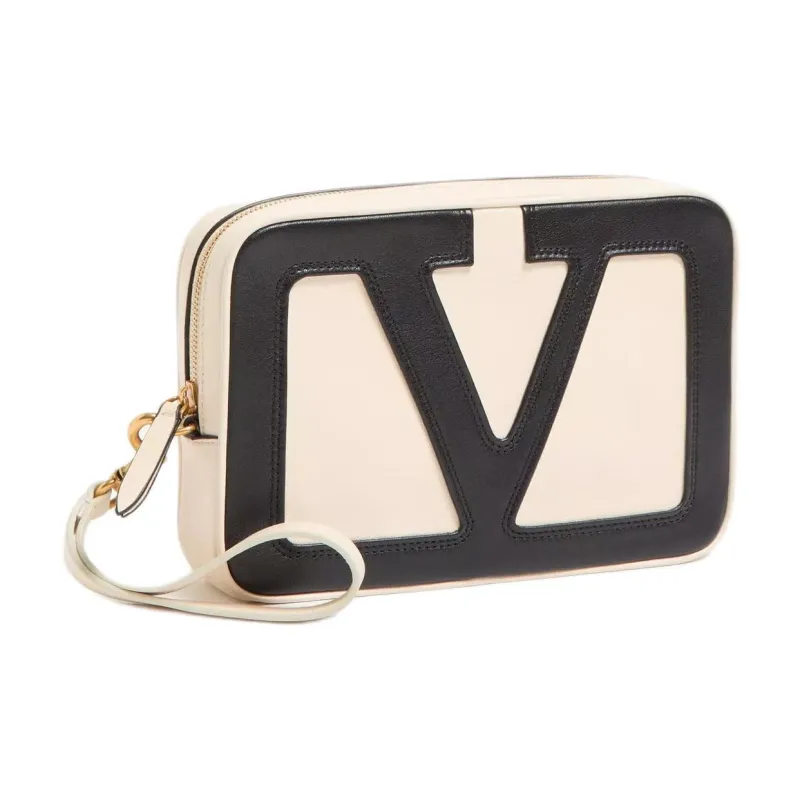 Valentino Nappa Leather Handbag Clutch Women's Cream White & Black-1