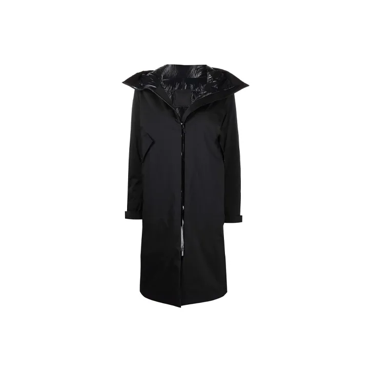 Moncler FW21 Solid Color Hooded Mid-Length Down Jacket Women's Black-0