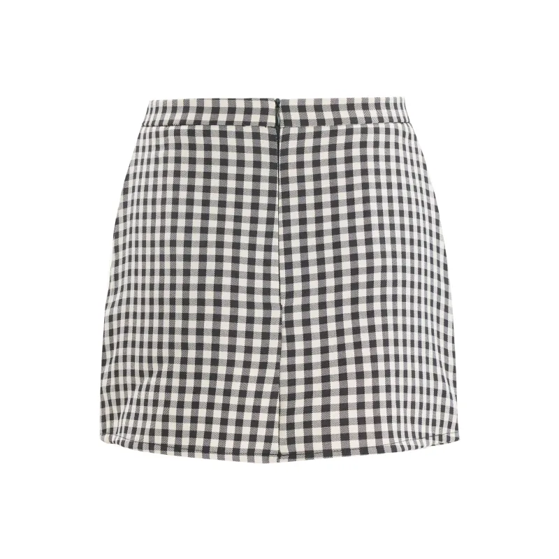 Rose Casual Short Skirts Women's Black White Plaid-1