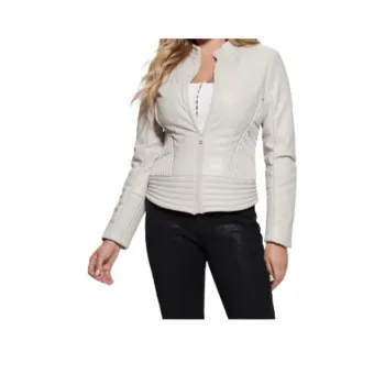 GUESS Lea Faux-Leather Corset Jacket Jackets Coats Women's Ivory