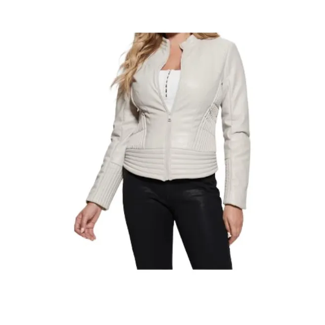 GUESS Lea Faux-Leather Corset Jacket Jackets Coats Women's Ivory-0