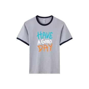 TEME T Shirt Women's White Heather Gray & Navy Blue