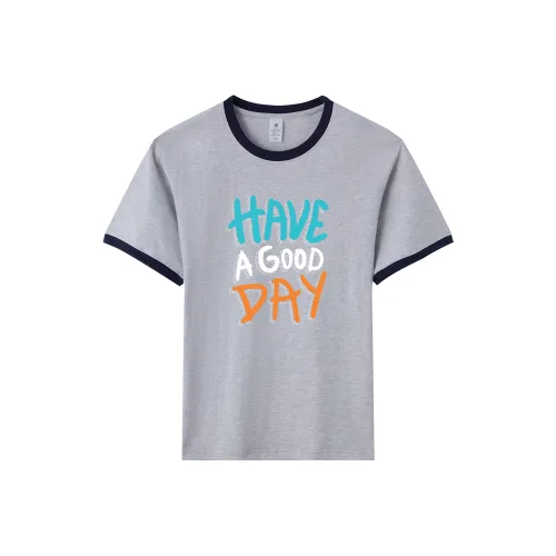 TEME T Shirt Women's White Heather Gray & Navy Blue
