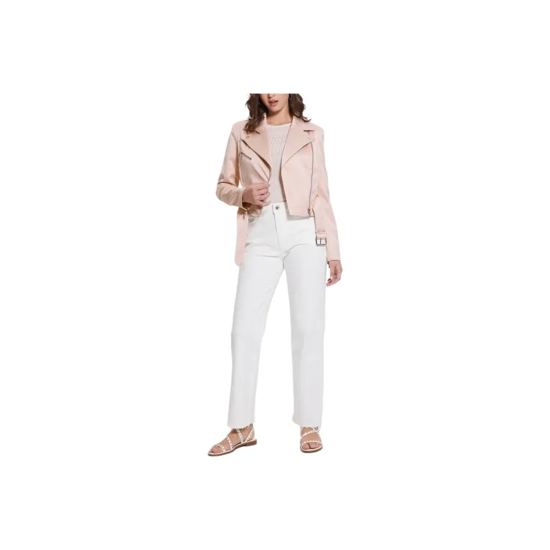 GUESS Eco Luna Cropped Biker Jacket Jackets Coats Women's Pink-0