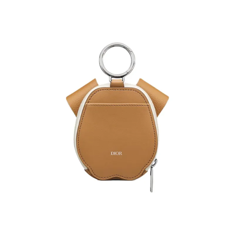 DIOR Cow Leather Coin Purse Mini Men's White & Brown-2