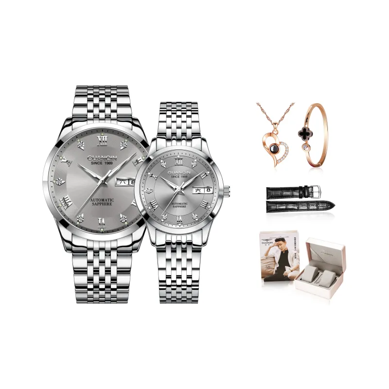 GUANQIN Beloved Collection Automatic Mechanical Movement Stainless Steel Watchband Watch Unisex White Dial-0