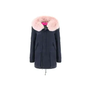 MR&MRS FW22 Hooded Thickened Long Down Jacket Women's Navy Blue