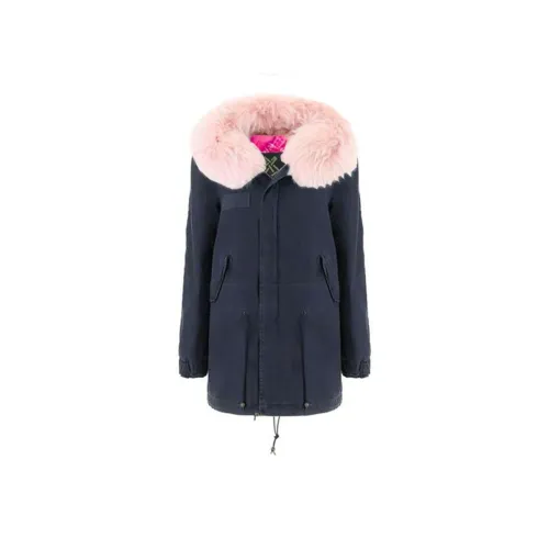 MR&MRS FW22 Hooded Thickened Long Down Jacket Women's Navy Blue
