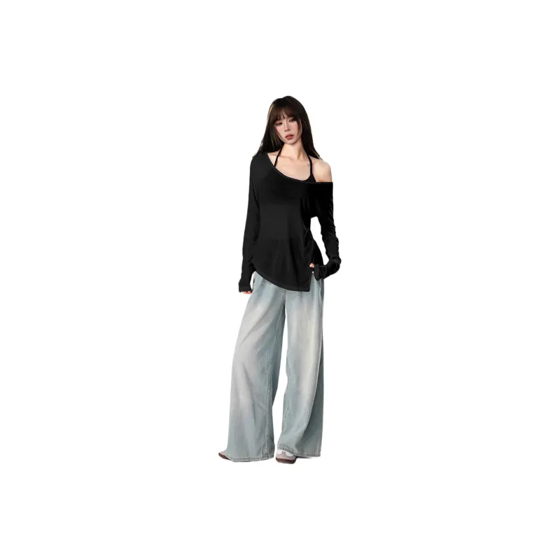 EVPGB Drop Shoulder Sleeve T Shirt Women's Black-0
