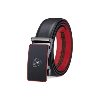 Automobili Lamborghini Cow Leather Belts Men's Gunmetal Width 3.5cm