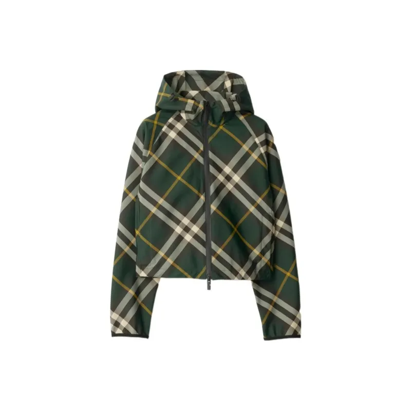 Burberry Check Pattern Zip Up Hooded Cropped Jacket-0