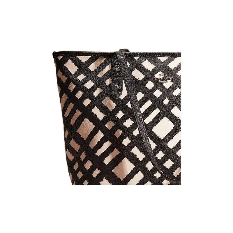 COACH City Zip Tote Canvas With Leather Tote Bag Shopping Bag Shoulder Bag Handbag Large Size Women's Black & White-2