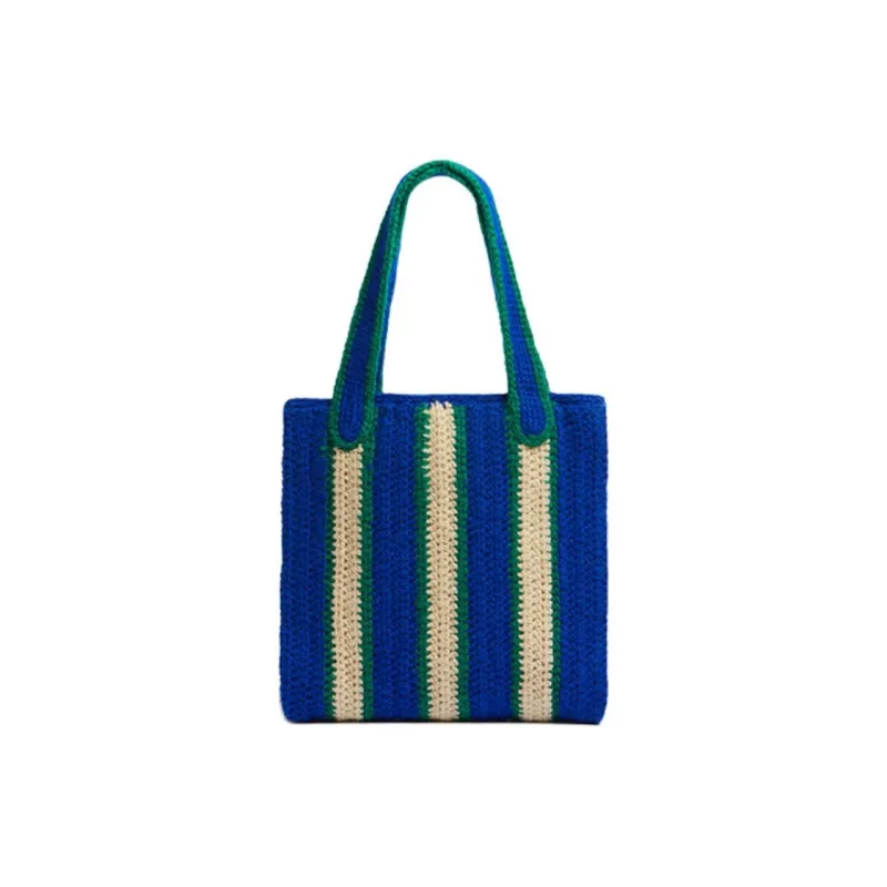 MARNI Cotton Woven Tote Bag Shopping Bag Handbag Women's Night Blue-2