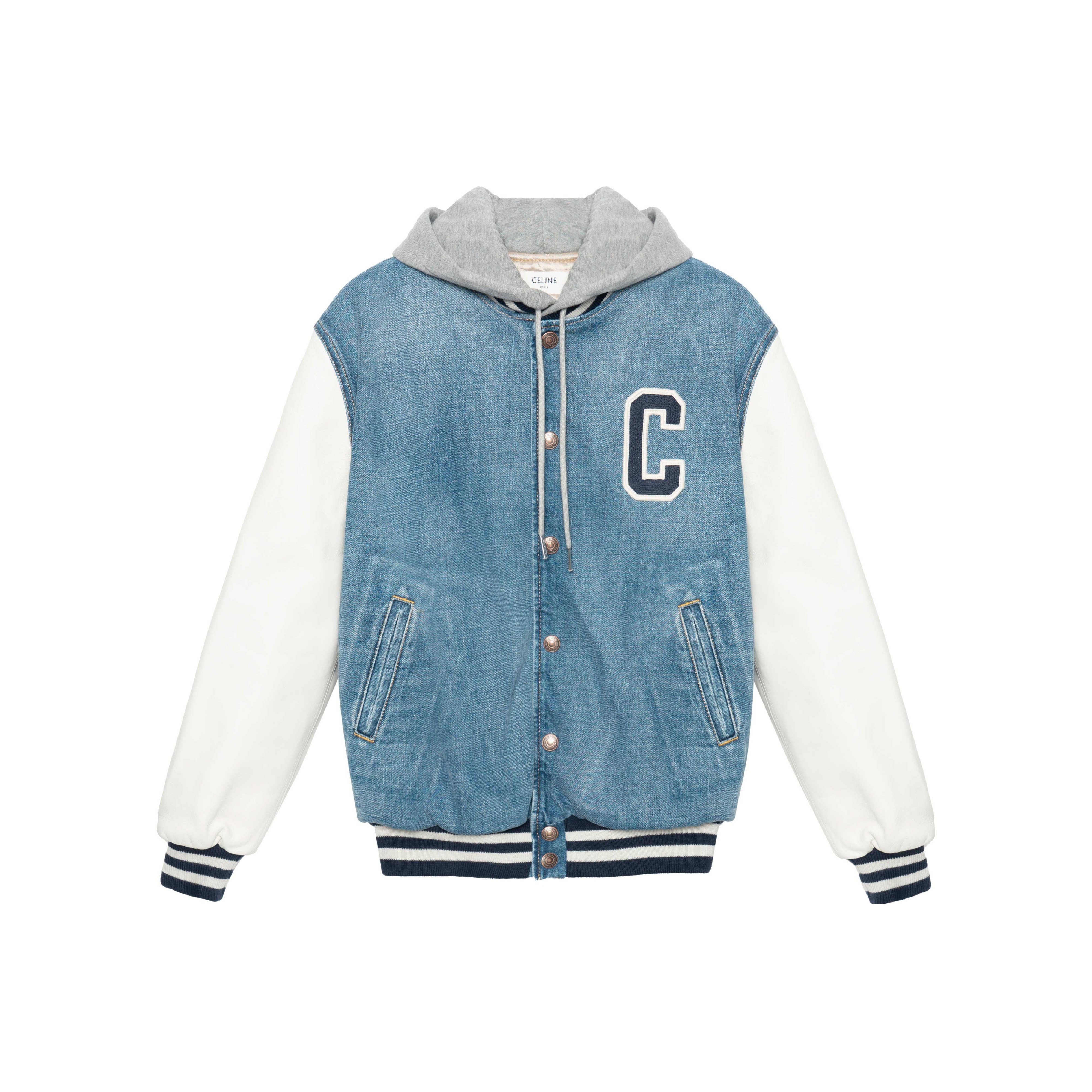 CELINE FW22 Hooded Varsity Jacket in Pismo Wash Denim