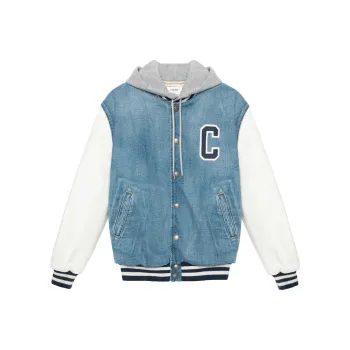 CELINE FW22 Hooded Varsity Jacket In Pismo Wash Denim