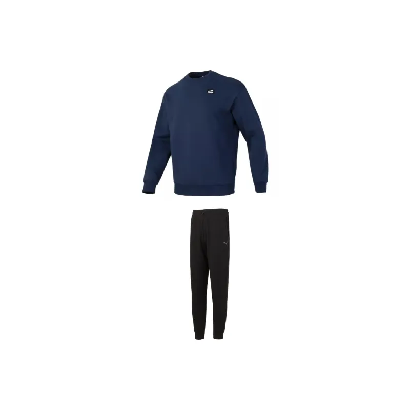 PUMA Casual Sportswear Men Clothing Set Blue Sweatshirt+Black Pants-0