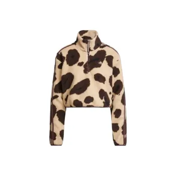 Adidas Free Shipping With AdiClub Essentials 3-Stripes Animal Print High Pile Cropped 1/4 Zip Top