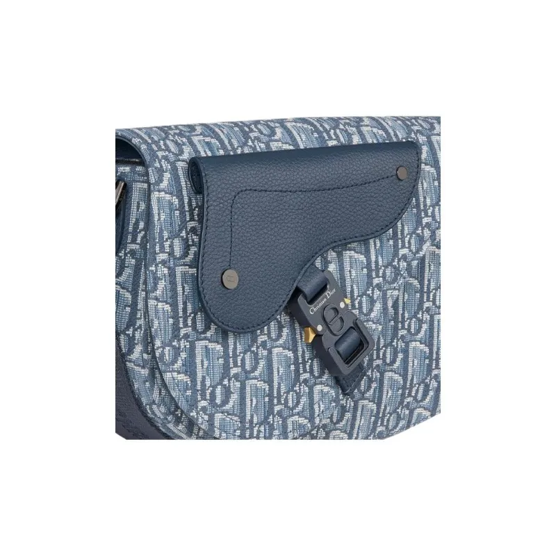 DIOR Cotton Saddle Bag Messenger Bag Shoulder Bag Unisex Blue-2