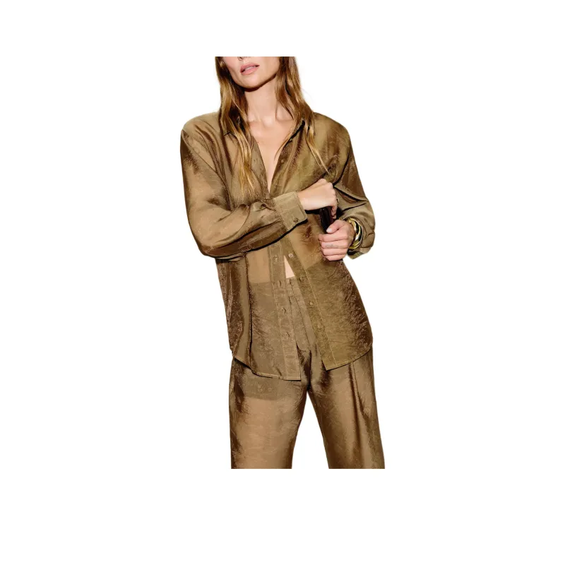 REFORMATION Eli Oversized Sheer Shirt Shirt Women's Pure Brown-0