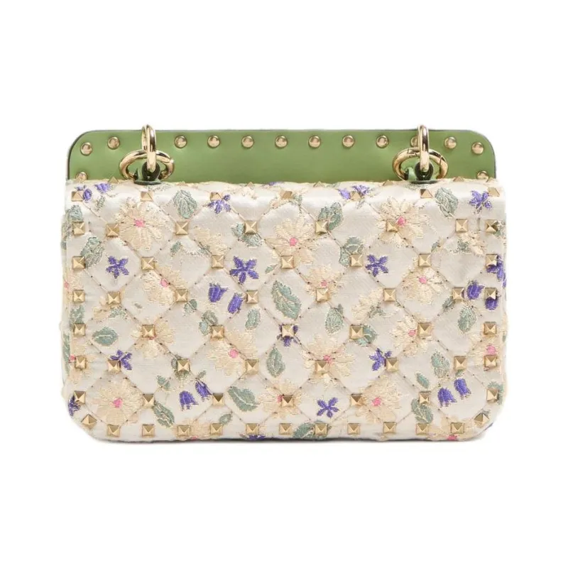 Valentino ROCKSTUD SPIKE Jacquard Fabric Portable Crossbody Bag, Shoulder Bag Small Size Women's Multicolor-3