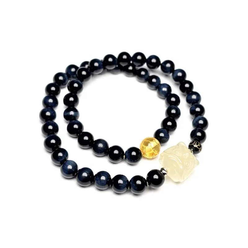 MOUNTAINS AND MANS Natural Tiger's Eye Stone New Chinese Style Stackable Good Luck Beaded Bracelet Men's-3