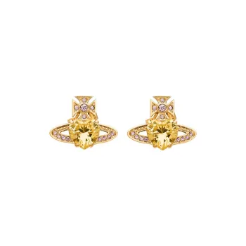 Vivienne Westwood Brass, Crystal Stud Earrings Unisex Gold