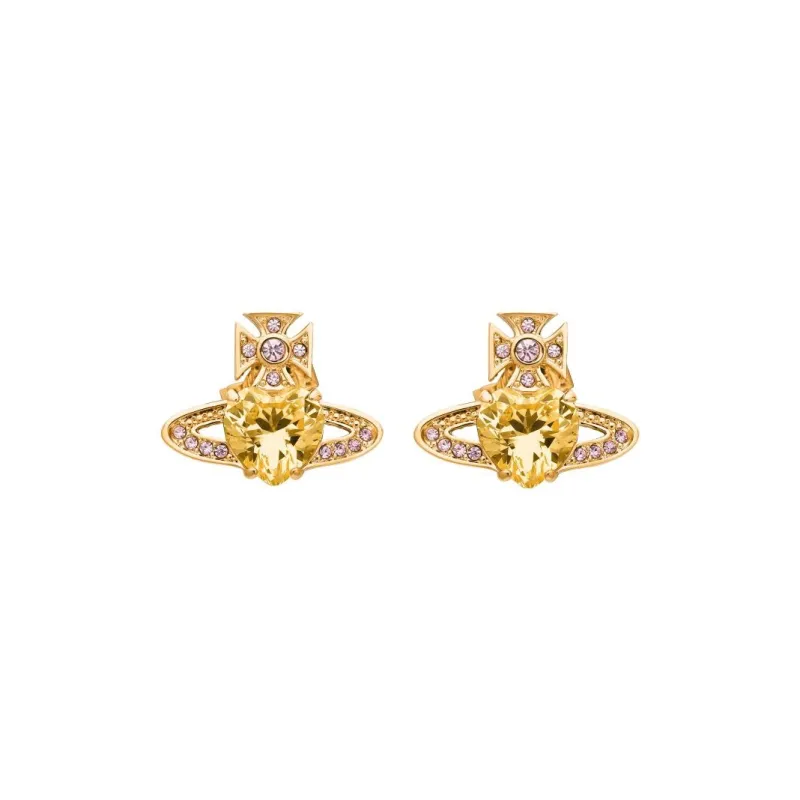 Vivienne Westwood Brass, Crystal Stud Earrings Unisex Gold-0
