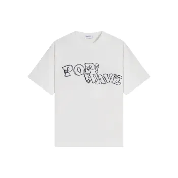 POPWAVE T Shirt Unisex White Cross Stitch Embroidery Top