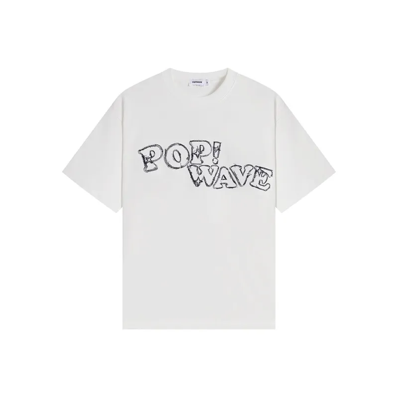 POPWAVE T Shirt Unisex White Cross Stitch Embroidery Top-0