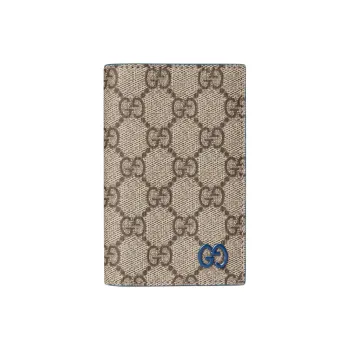GUCCI Canvas Card Holder Men's Beige & Dark Brown