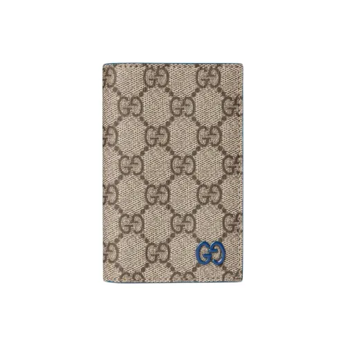 GUCCI Canvas Card Holder Men's Beige & Dark Brown