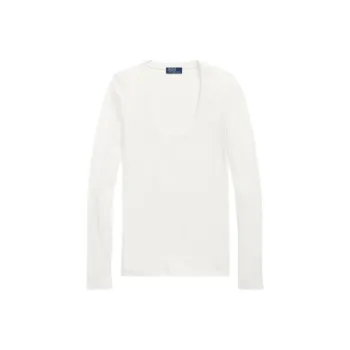 Polo Ralph Lauren Solid Color Large Crew Neck Slim Fit Long Sleeved T Shirt Women's White