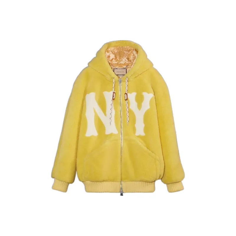 GUCCI X Mlb 2022 Shearling Jacket With Yankees Patch Light Yellow-0