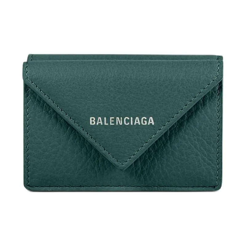 Balenciaga PAPIER Cow Leather Wallet Mini Women's Dark Green-0