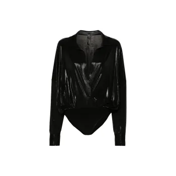 NORMA KAMALI Laminated Shirt style Bodysuit