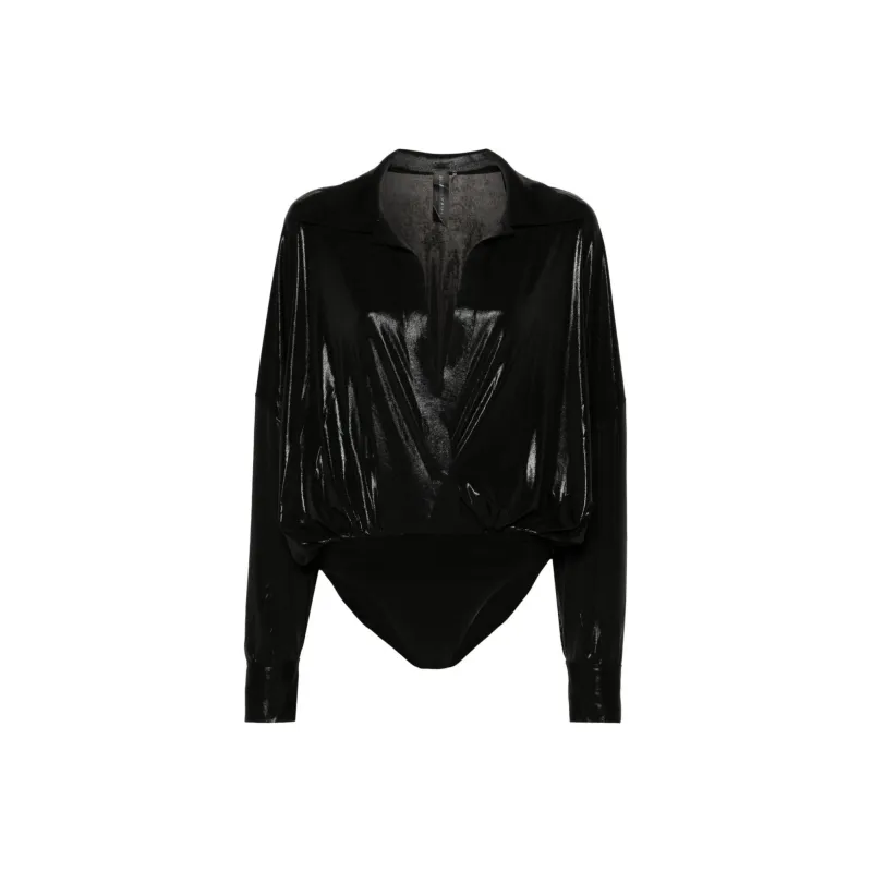 NORMA KAMALI Laminated Shirt style Bodysuit-0