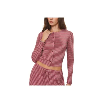 REFORMATION Ari Pointelle Knit Cardigan Knitwear Women's Red Stripes