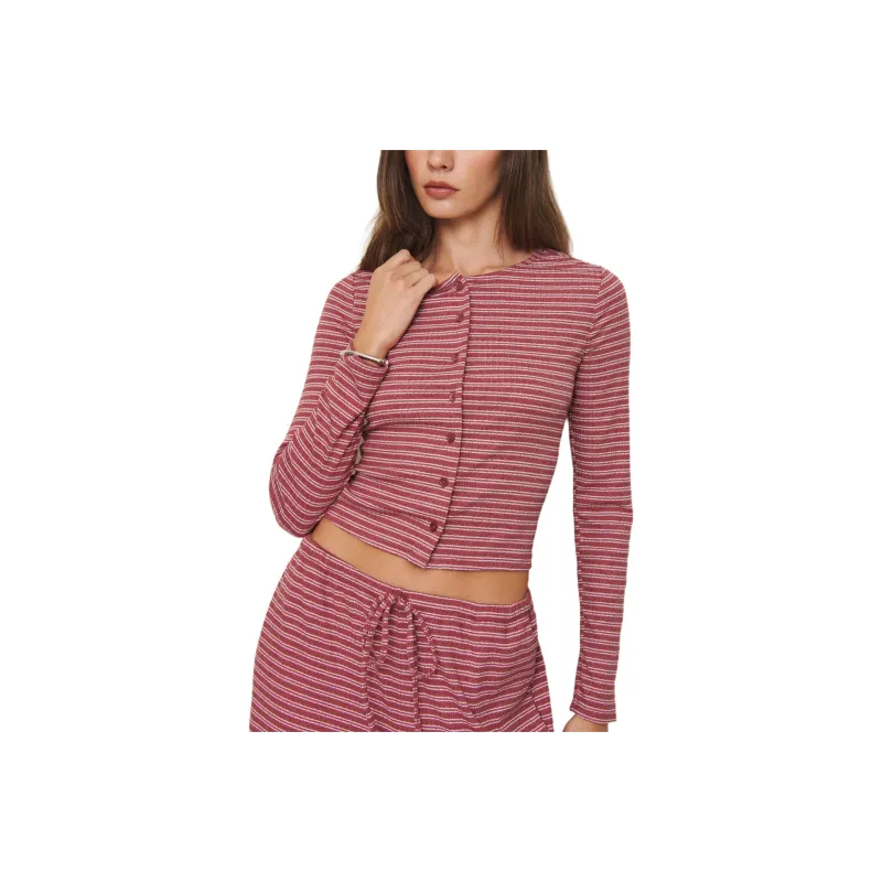REFORMATION Ari Pointelle Knit Cardigan Knitwear Women's Red Stripes-0