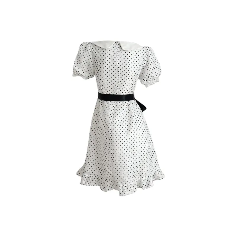 KKX Short Sleeved Dress Women's Polka Dot White-1