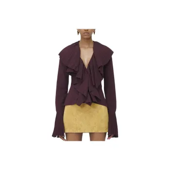 Alexander McQueen Plissé V Neck Blouse